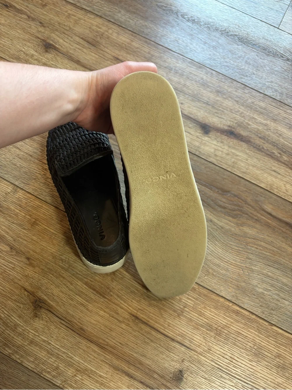 Vince quiet luxury chic leather Stafford Woven Platform Slip-On Sneakers